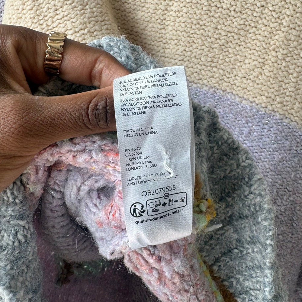 Anthropologie Sweater Mock Neck Flower Embroidered‎ Lavender Knit Sweater M - Picture 9 of 9